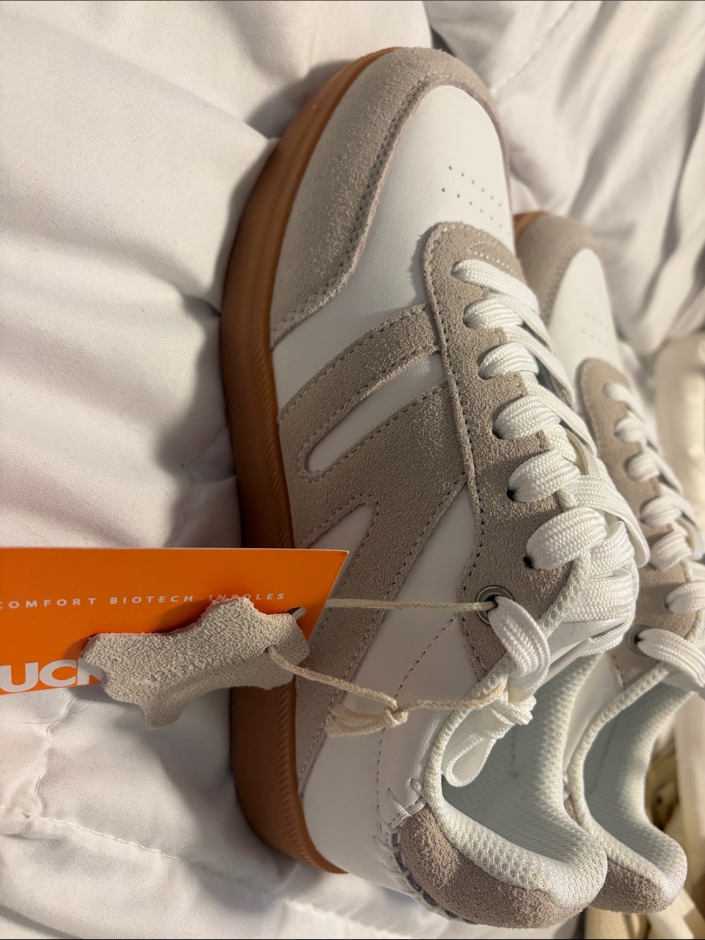 Women's White Sneakers with Beige Suede Trim - Casual Comfort